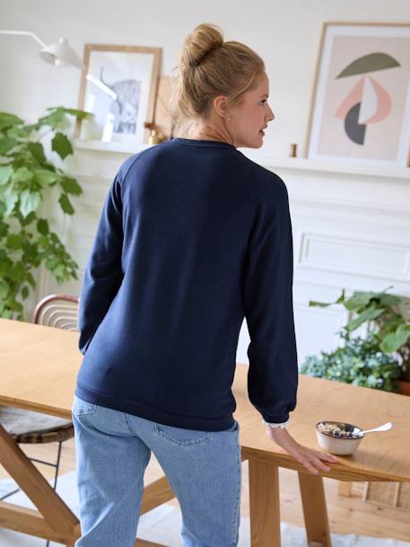 Fleece Sweatshirt, Maternity & Nursing Special BROWN LIGHT SOLID+navy blue 