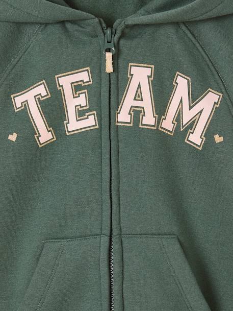 Hooded Jacket with 'Team' Sport Motif for Girls green+navy blue+sweet pink 