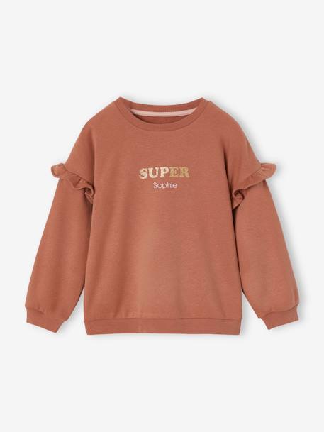 Ruffled Sweatshirt for Girls old rose+peach+rust 