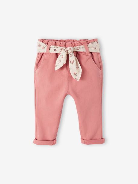 Trousers with Fabric Belt for Babies beige+Green+old rose 