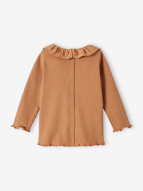 Wide Neck Rib Knit Top for Babies caramel+old rose 