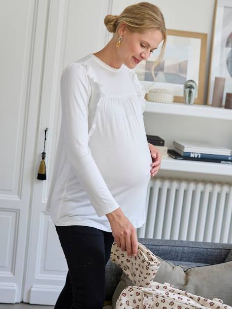 Blouse with Broderie Anglaise Ruffles for Maternity ecru 