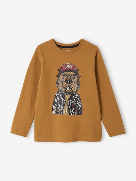 Fun Top with Sketch-Like Animal Motif for Boys caramel+khaki 