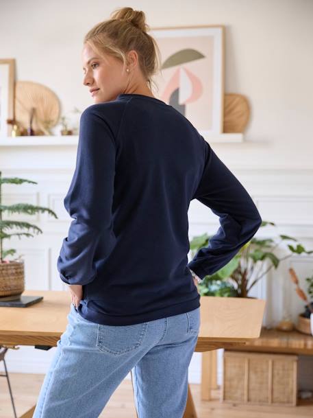 Fleece Sweatshirt, Maternity & Nursing Special BROWN LIGHT SOLID+navy blue 