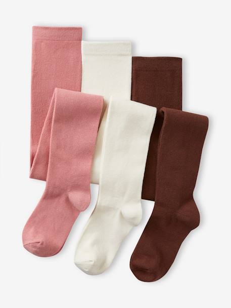 Pack of 3 Pairs of Tights for Girls BLUE DARK TWO COLOR/MULTICOL+dusky pink+ecru+Grey+mustard+plum+rosy 