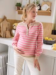Maternity-Knitwear-Striped Grandad-Style Jumper, for Maternity & Nursing