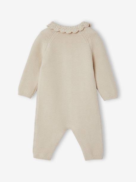 Knitted Jumpsuit with Crochet Collar for Babies ecru 