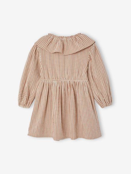 Gingham Dress with Wide Neckline, for Girls chequered brown 