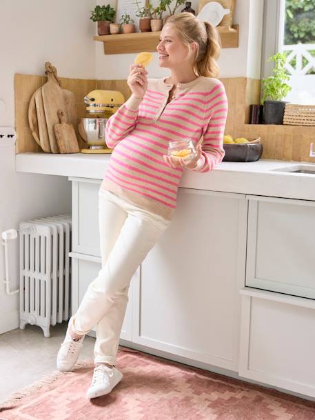 Striped Grandad-Style Jumper, for Maternity & Nursing rose beige 