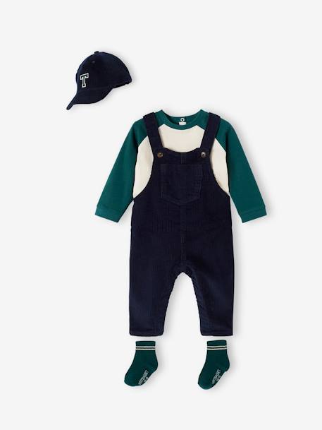 4-Piece Ensemble: Top + Dungarees + Cap + Socks for Babies night blue 