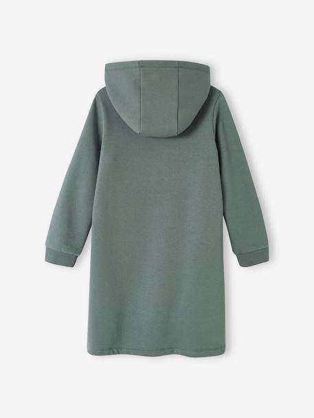 Fleece Dress with Hood & Fancy Details for Girls anthracite+green+grey blue+old rose+terracotta 