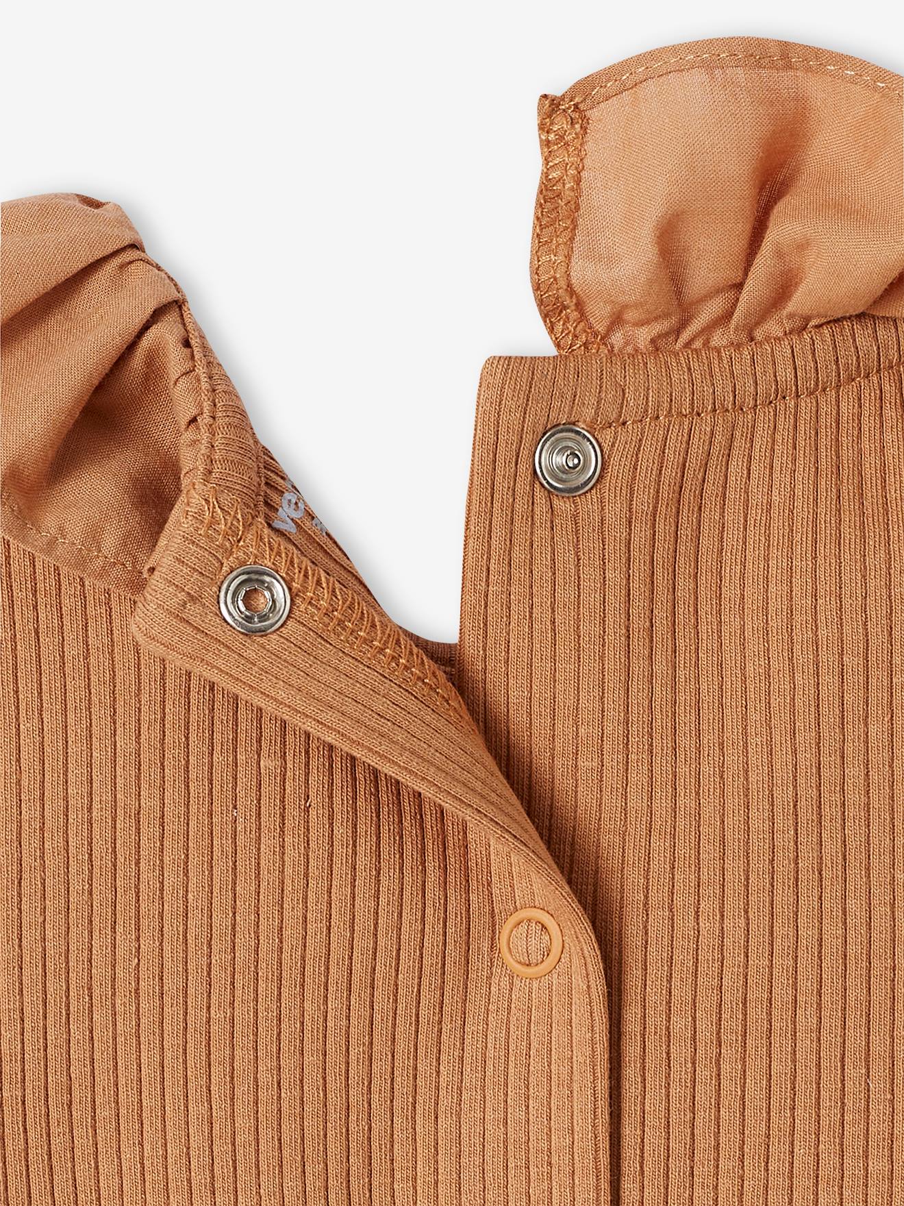 Wide Neck Rib Knit Top for Babies - caramel