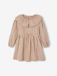 Girls-Dresses-Gingham Dress with Wide Neckline, for Girls