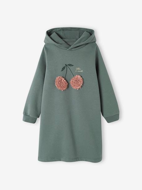 Fleece Dress with Hood & Fancy Details for Girls anthracite+green+grey blue+terracotta 