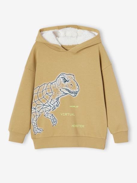 Dinosaur Sweatshirt with Sherpa-Lined Hood for Boys olive 