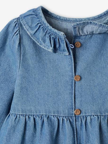 Denim Dress with Ruffled Collar for Babies stone 