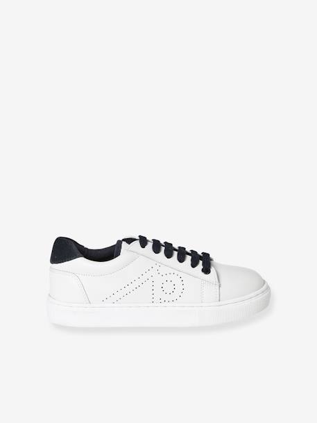 Leather Trainers for Children navy blue+white 