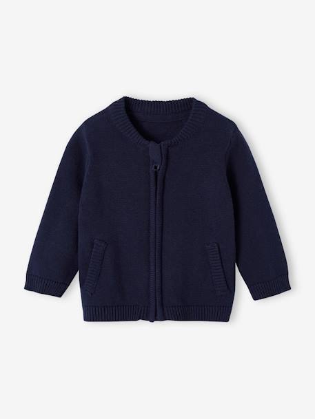 Zipped College-Style Cardigan for Babies navy blue 