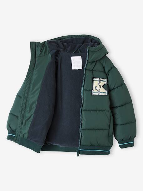 College-Style Padded Jacket with Polar Fleece Lining for Boys fir green+navy blue 