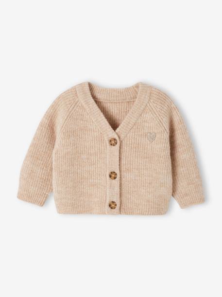 Cardigan in Brioche Stitch for Babies beige+navy blue 