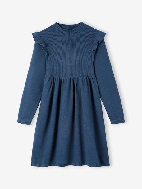 Knitted Dress with Ruffles for Girls dusky pink+night blue+rosy 