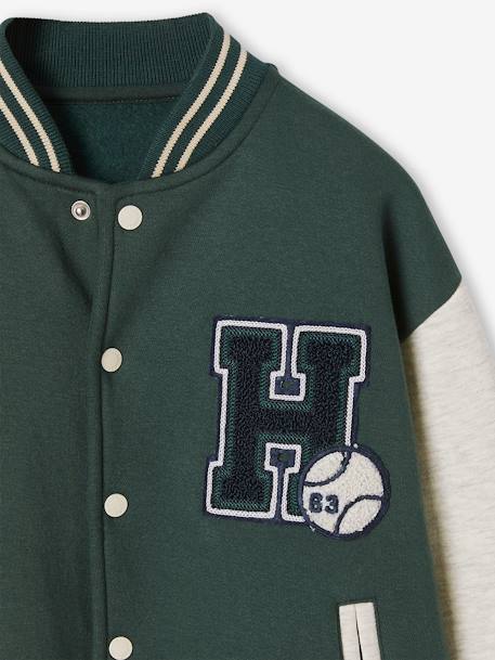 College-Type Jacket in Fleece, Patch in Bouclé Knit, for Boys fir green+hazel+red 