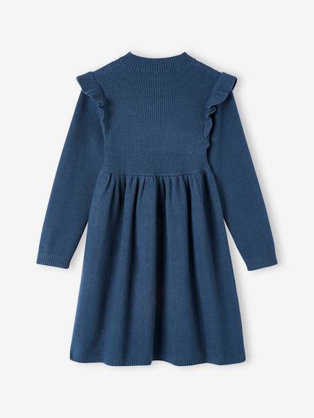 Knitted Dress with Ruffles for Girls dusky pink+night blue+rosy 