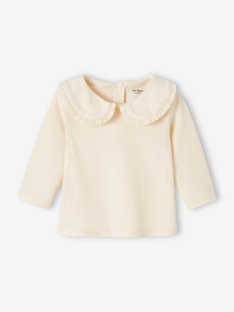 Long Sleeve Top with Peter Pan Collar, for Babies Beige+emerald green 