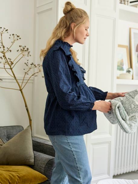 Frilly Blouse in Plumetis for Maternity navy blue 