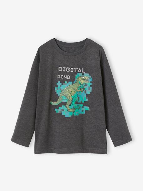 Digital Dino Top with Pixel Effect in Relief for Boys marl grey 