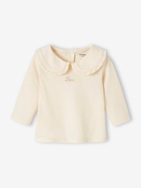 Long Sleeve Top with Peter Pan Collar, for Babies Beige+emerald green 