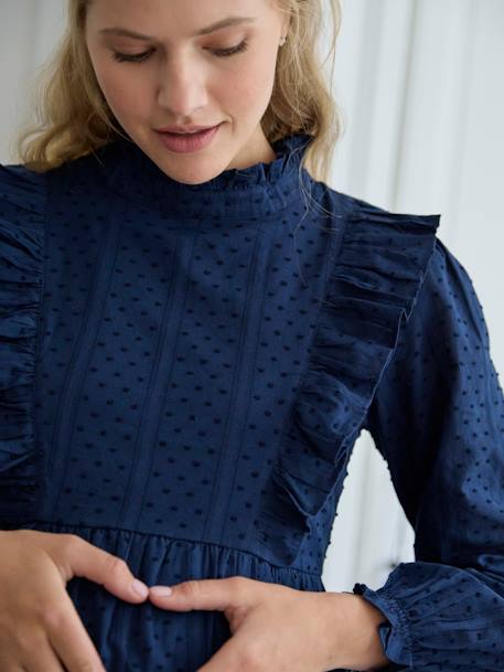 Frilly Blouse in Plumetis for Maternity navy blue 