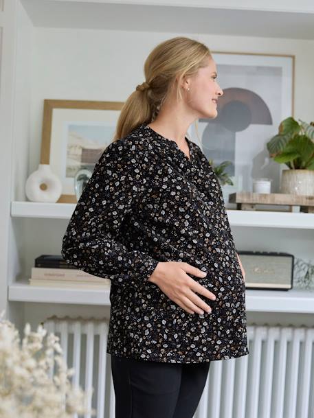 Printed Corduroy Blouse, Maternity & Nursing Special black 