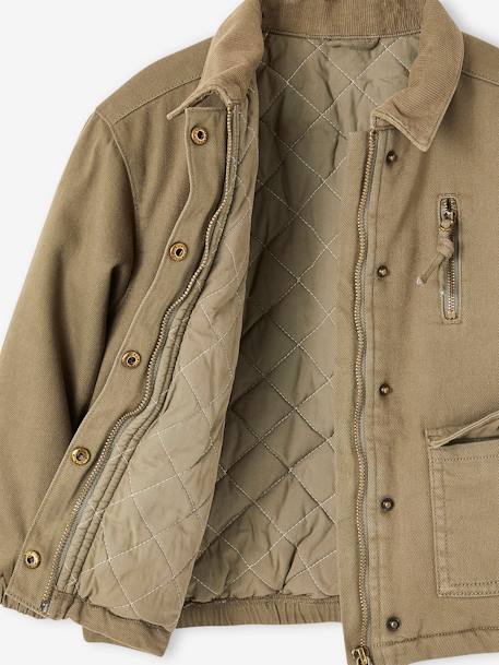 Quilted Jacket with Embroidery on the Back for Girls khaki 