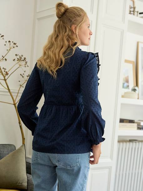 Frilly Blouse in Plumetis for Maternity navy blue 