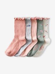 Girls-Underwear-Pack of 5 Pairs of Rib Knit/Openwork Socks for Girls
