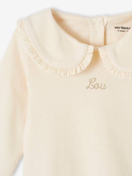 Long Sleeve Top with Peter Pan Collar, for Babies Beige+emerald green 