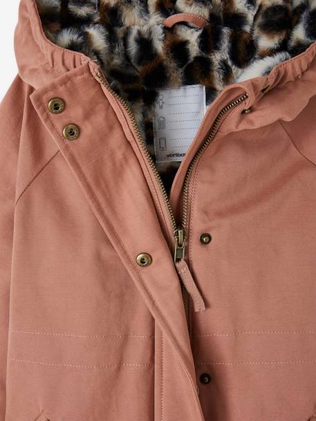 Hooded Parka with Faux Fur Lining for Girls black+dusky pink+green+khaki+old rose 