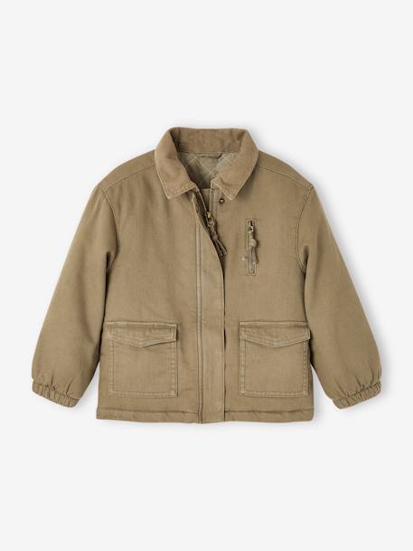 Quilted Jacket with Embroidery on the Back for Girls khaki 