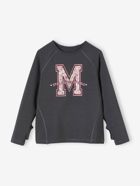 Long Sleeve Sports Top in Techno Fabric for Girls marl grey 