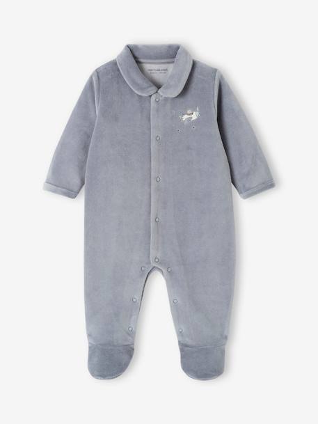 Pack of 2 Sleepsuits in Velour for Newborn Babies cappuccino+golden yellow+grey blue 