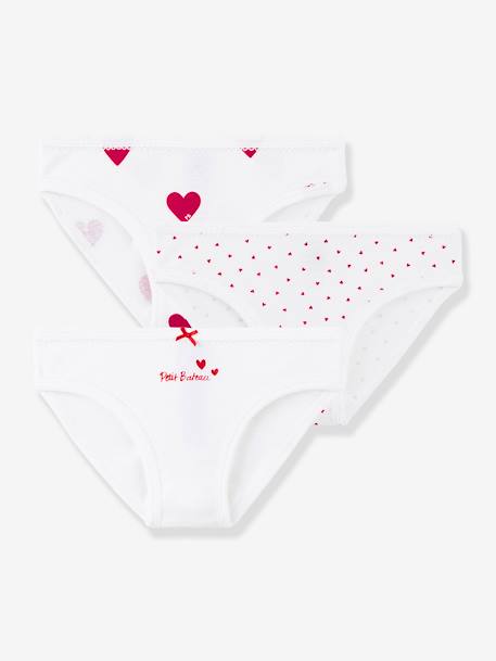 Pack of 3 Cotton Briefs with Hearts, for Girls - Petit Bateau WHITE LIGHT ALL OVER PRINTED 