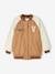 College-Style Dual Fabric Jacket, Bouclé Knit Letter, for Girls camel 