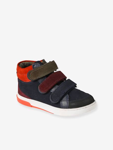 High-Top Leather Trainers for Children, Designed for Autonomy navy blue 