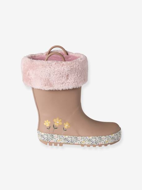 Natural Rubber Wellies with Fur Lining, for Children rose 