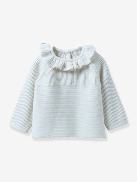 Cardigan with Frilly Collar for Babies, CYRILLUS ecru 