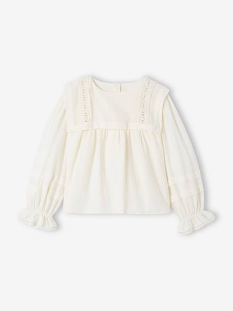 Blouse with Lace Pointed Collar for Girls ecru 