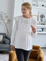 Maternity-Blouses, Shirts & Tunics-Embroidered Blouse in Cotton Gauze & Viscose for Maternity