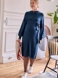 -Mid-Length Jumper Dress with Belt for Maternity