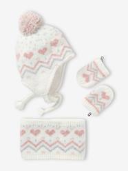 Baby-Accessories-Other Accessories-Fluffy Jacquard Knit Beanie + Snood + Mittens Set for Baby Girls